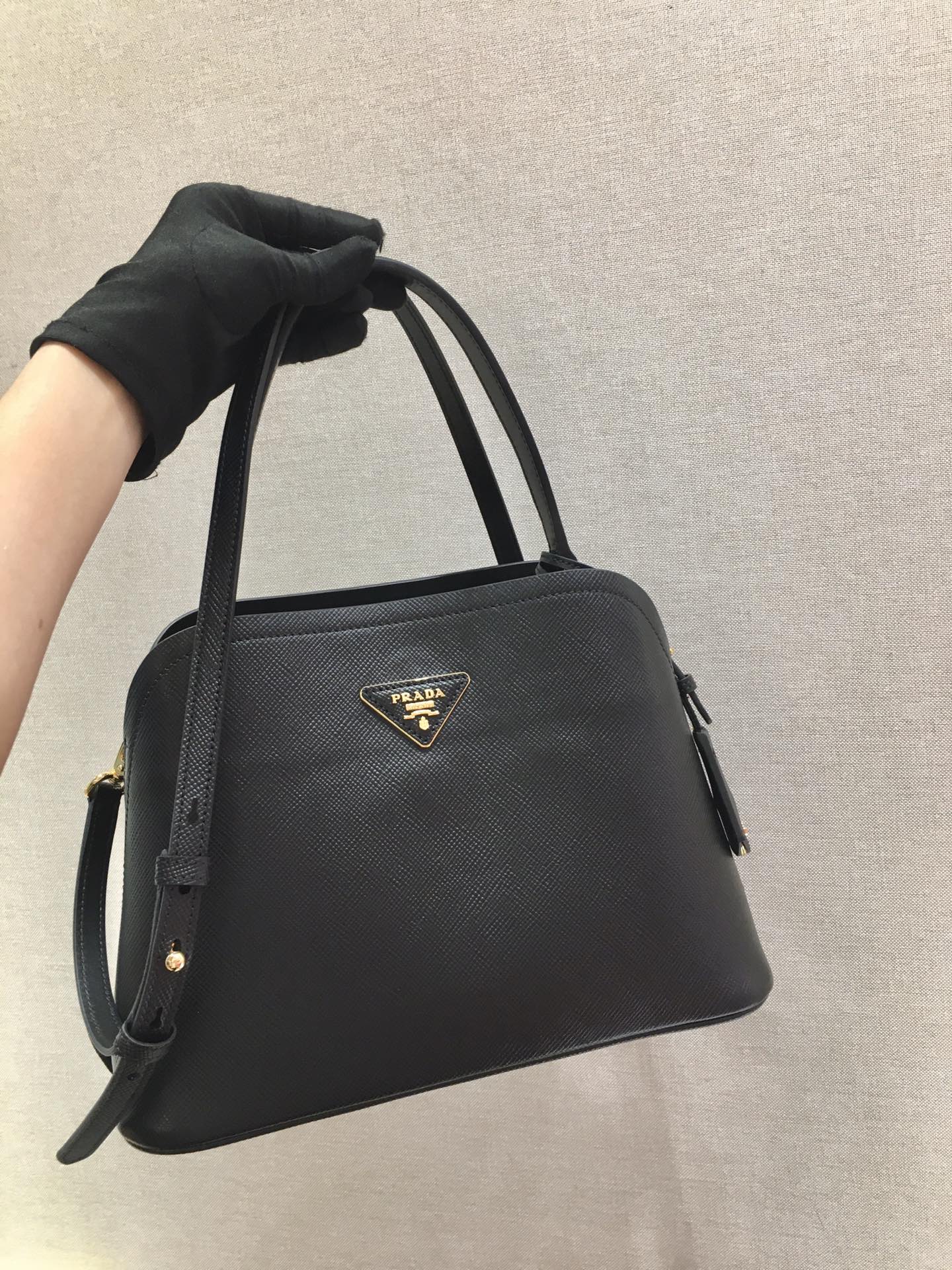 Prada Matinee Saffiano Leather Handbag Bag Tote Black 1BA282